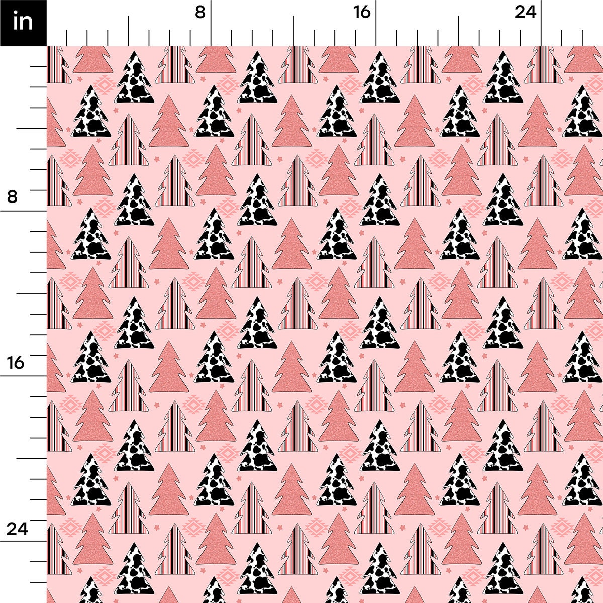 a pink and black pattern with trees on it