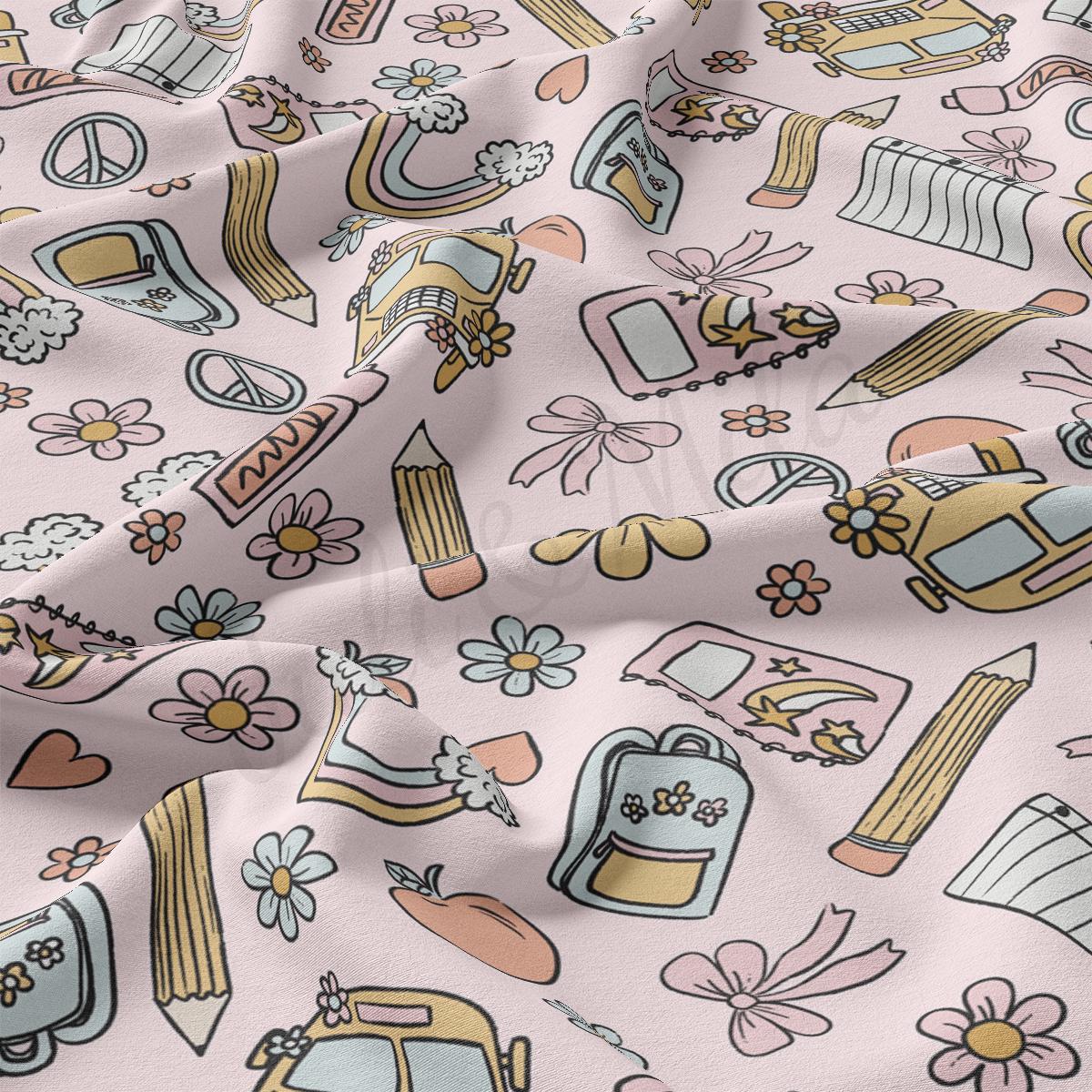 a pink background with a bunch of different things on it