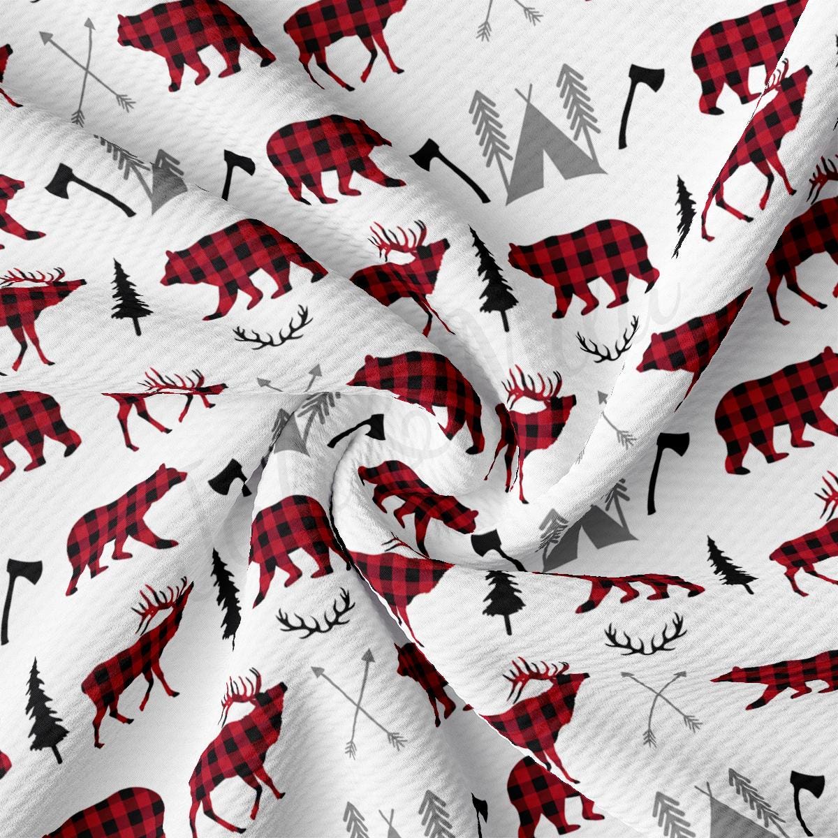 a pattern of red and black moose on a white background