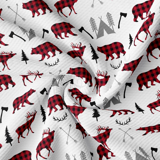 a pattern of red and black moose on a white background