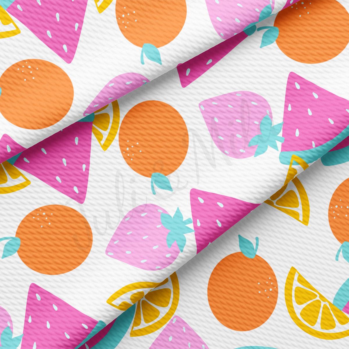 a pattern of oranges, lemons and watermelon on a white background