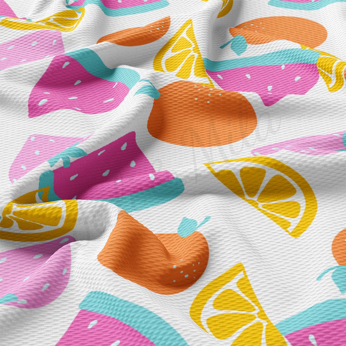 a close up of a pattern of fruit on a white background