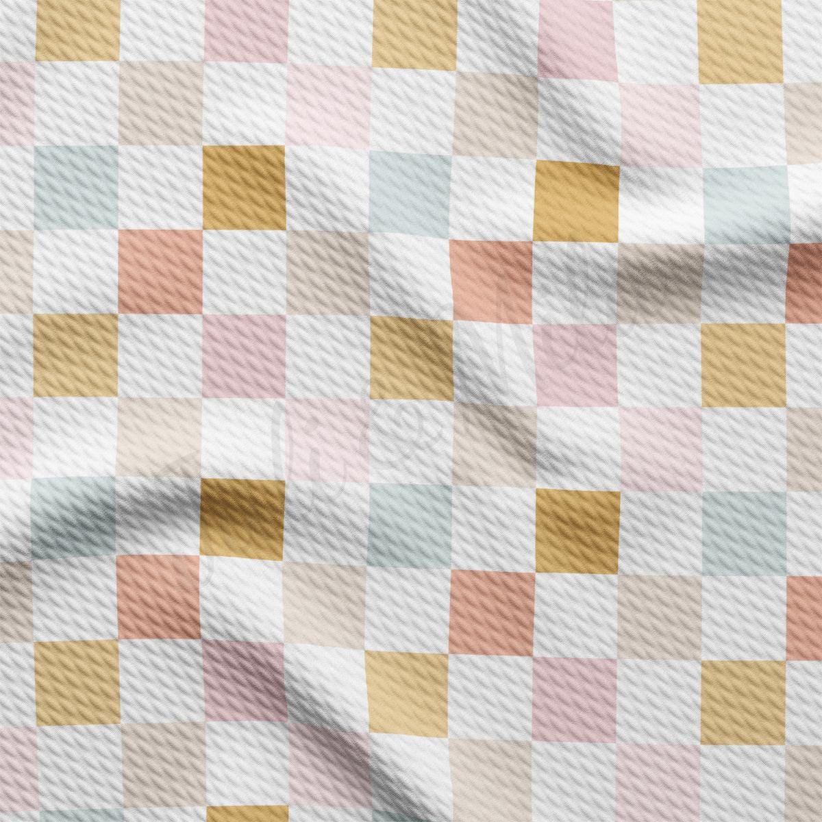 a multicolored checkered pattern with a white background