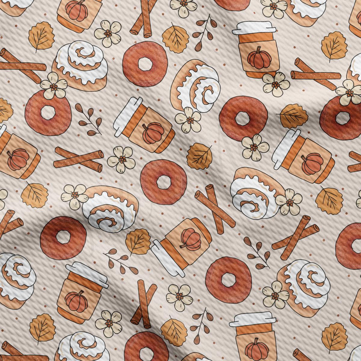 a pattern of donuts, donuts, and other food items