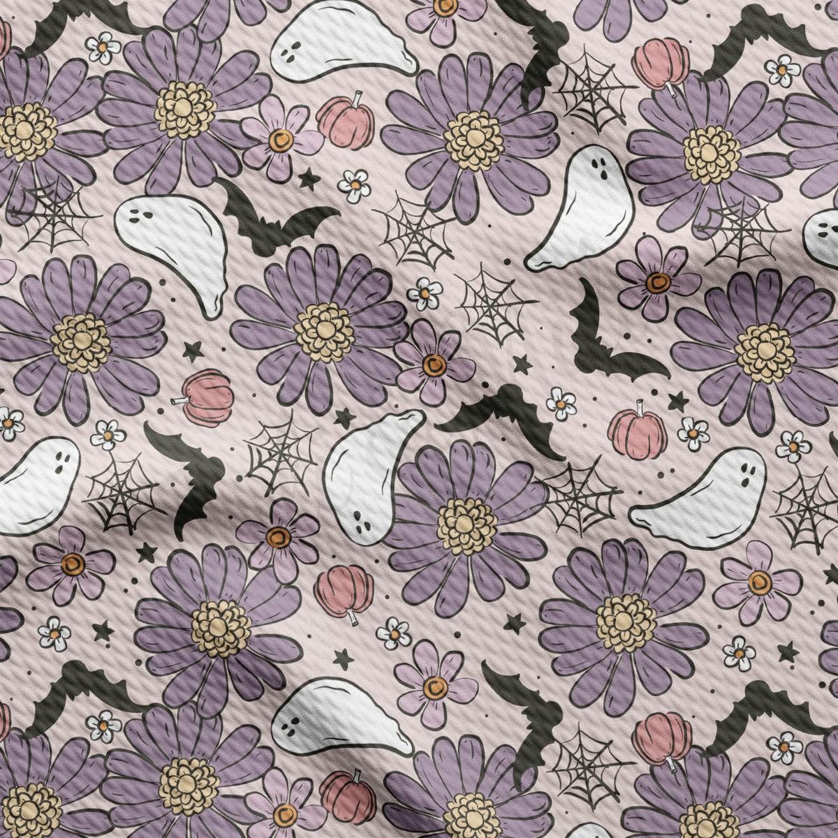 a pattern of flowers and birds on a pink background