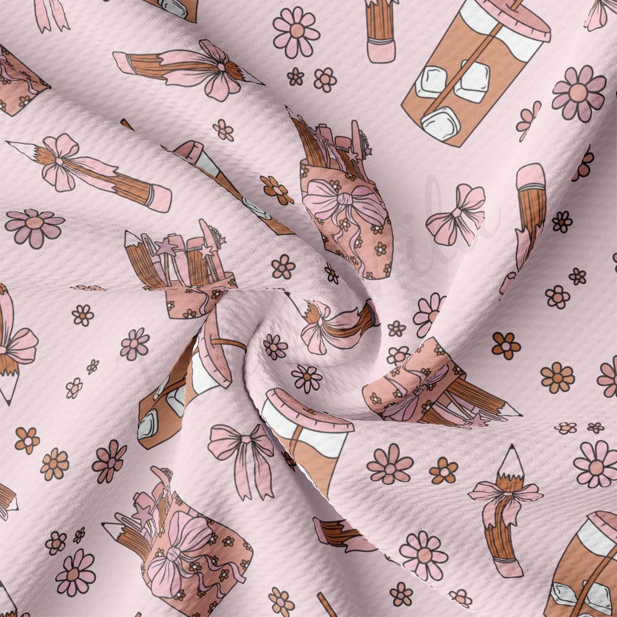 a pink background with a lot of different things on it