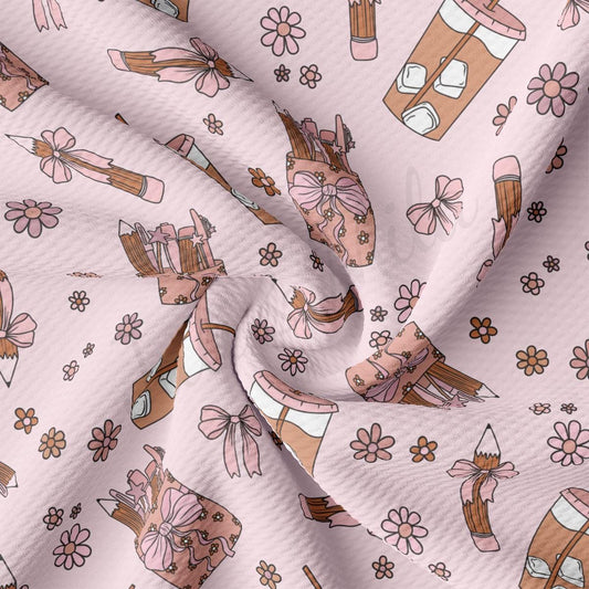 a pink background with a lot of different things on it