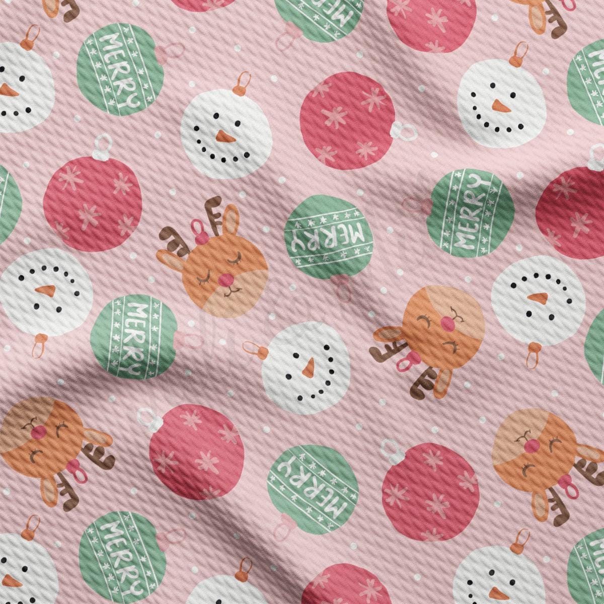 a pink background with a pattern of christmas balls