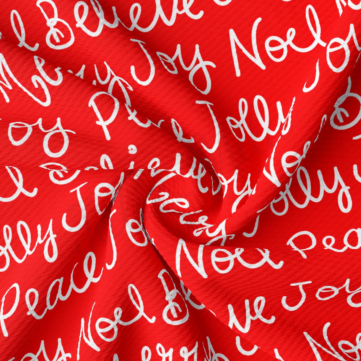 a close up of a red fabric with white letters