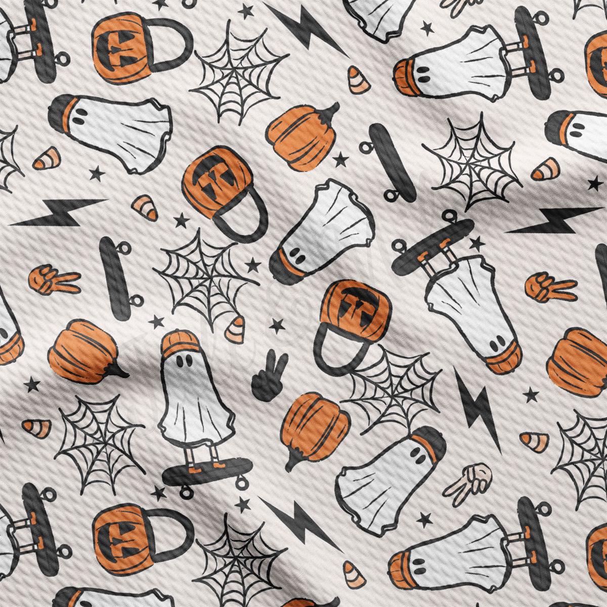 a pattern of halloween items on a white background