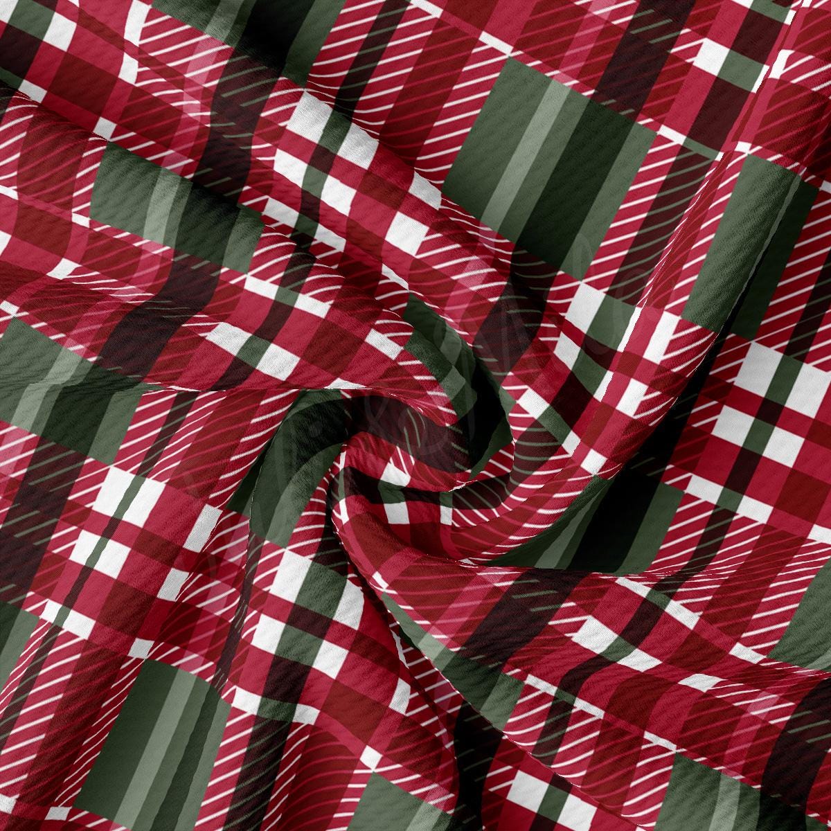 a red and green checkered fabric is shown