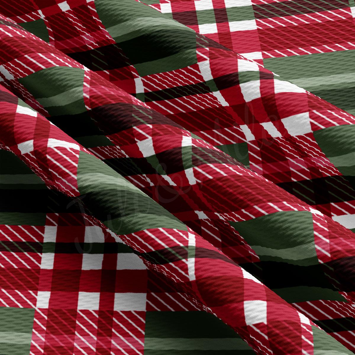 a red and green checkered fabric with a pattern