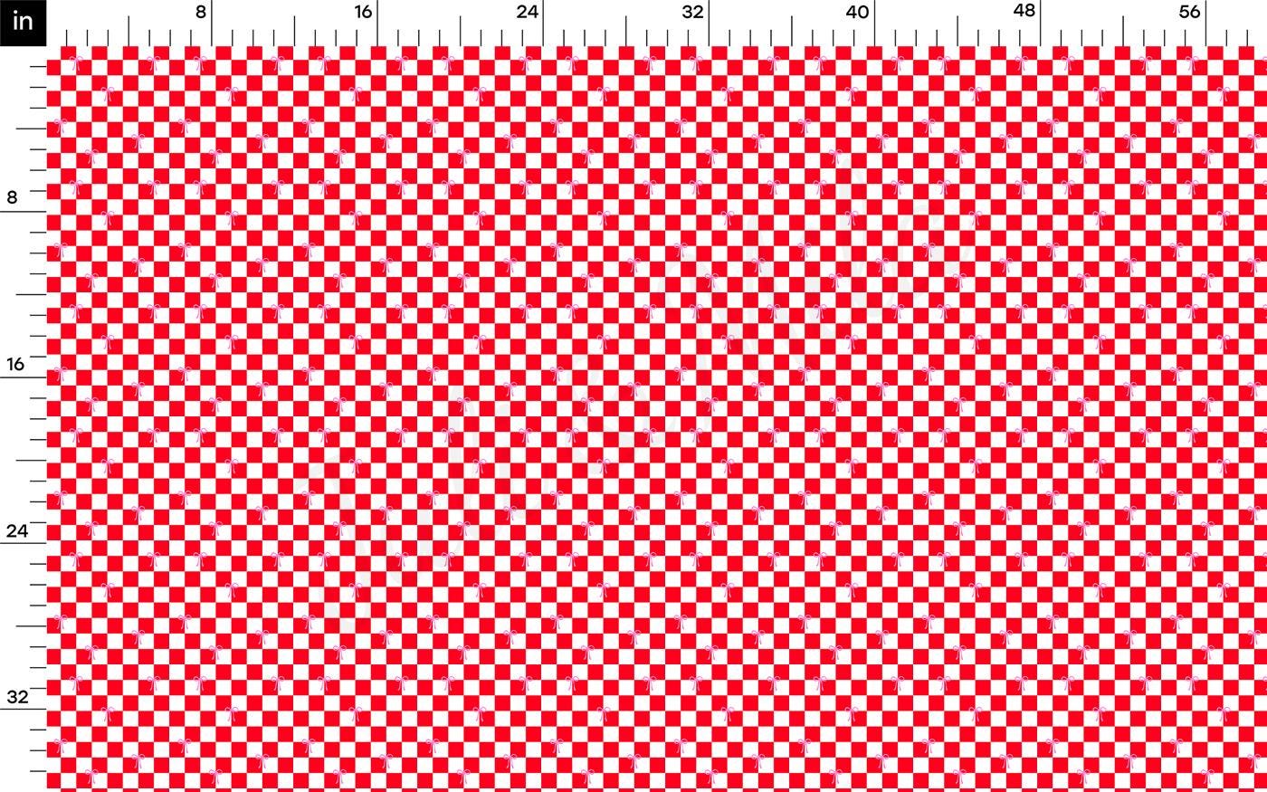 a red and white checkered pattern with a ruler