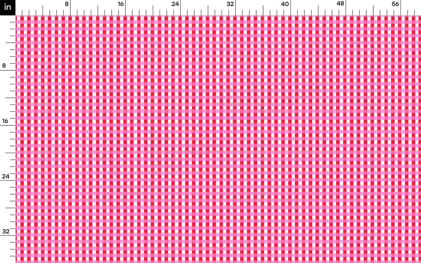 a pink and white checkered pattern with a ruler