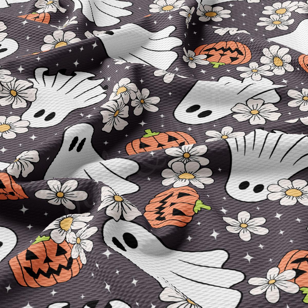 a pattern of ghost and flowers on a black background