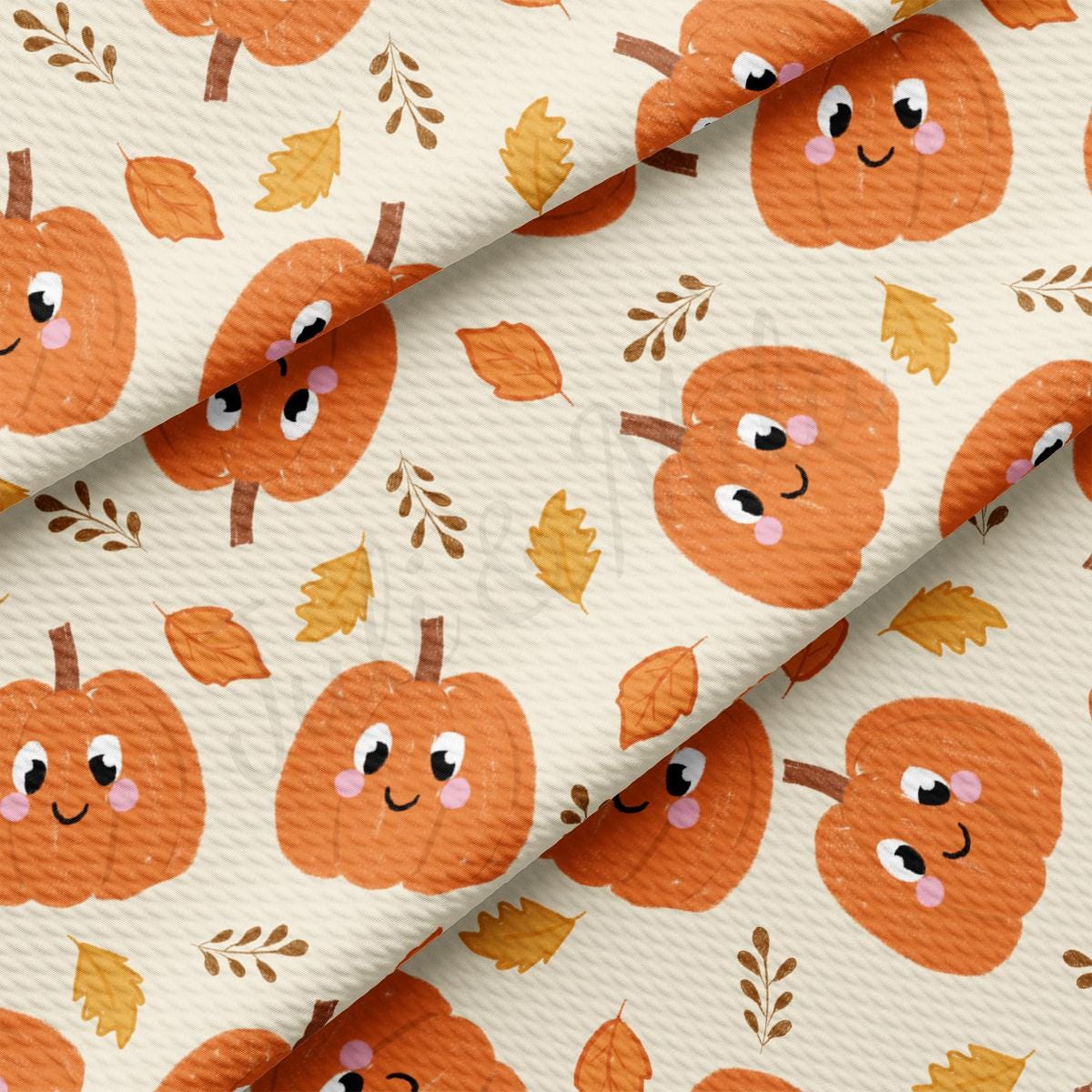 a pattern of oranges and leaves on a white background