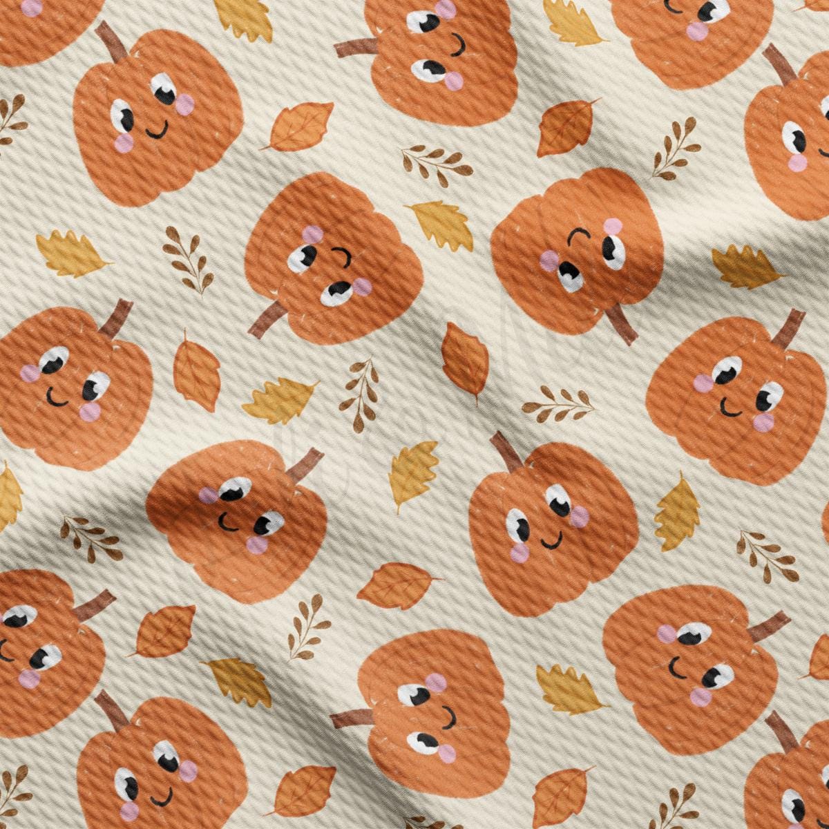 a pattern of oranges with faces and leaves