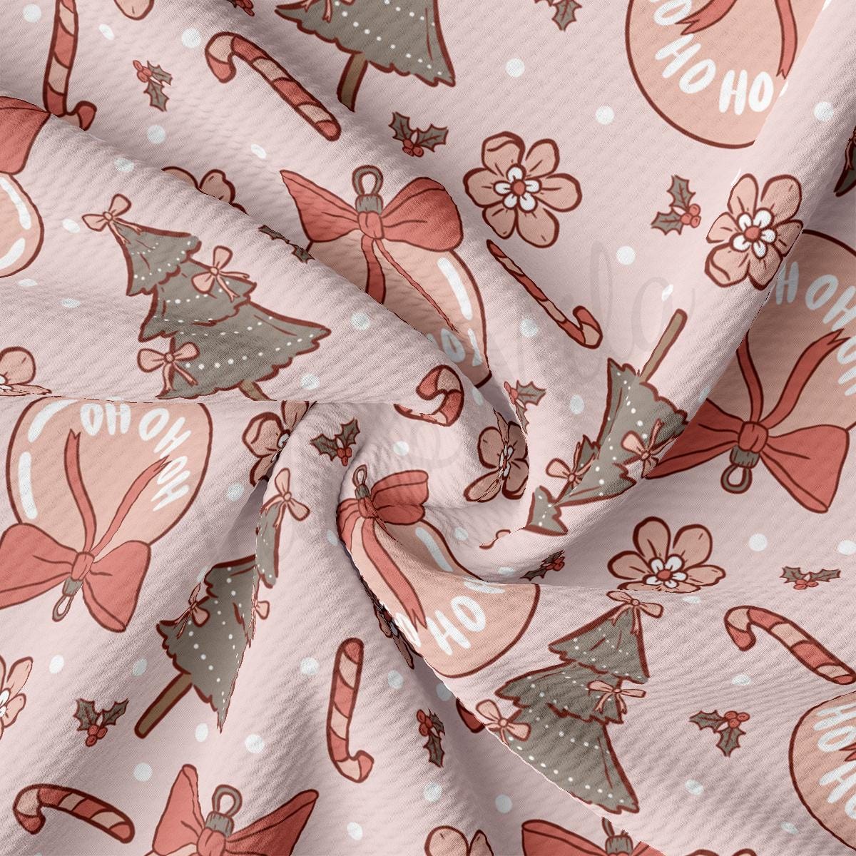 a pink background with christmas trees and bells