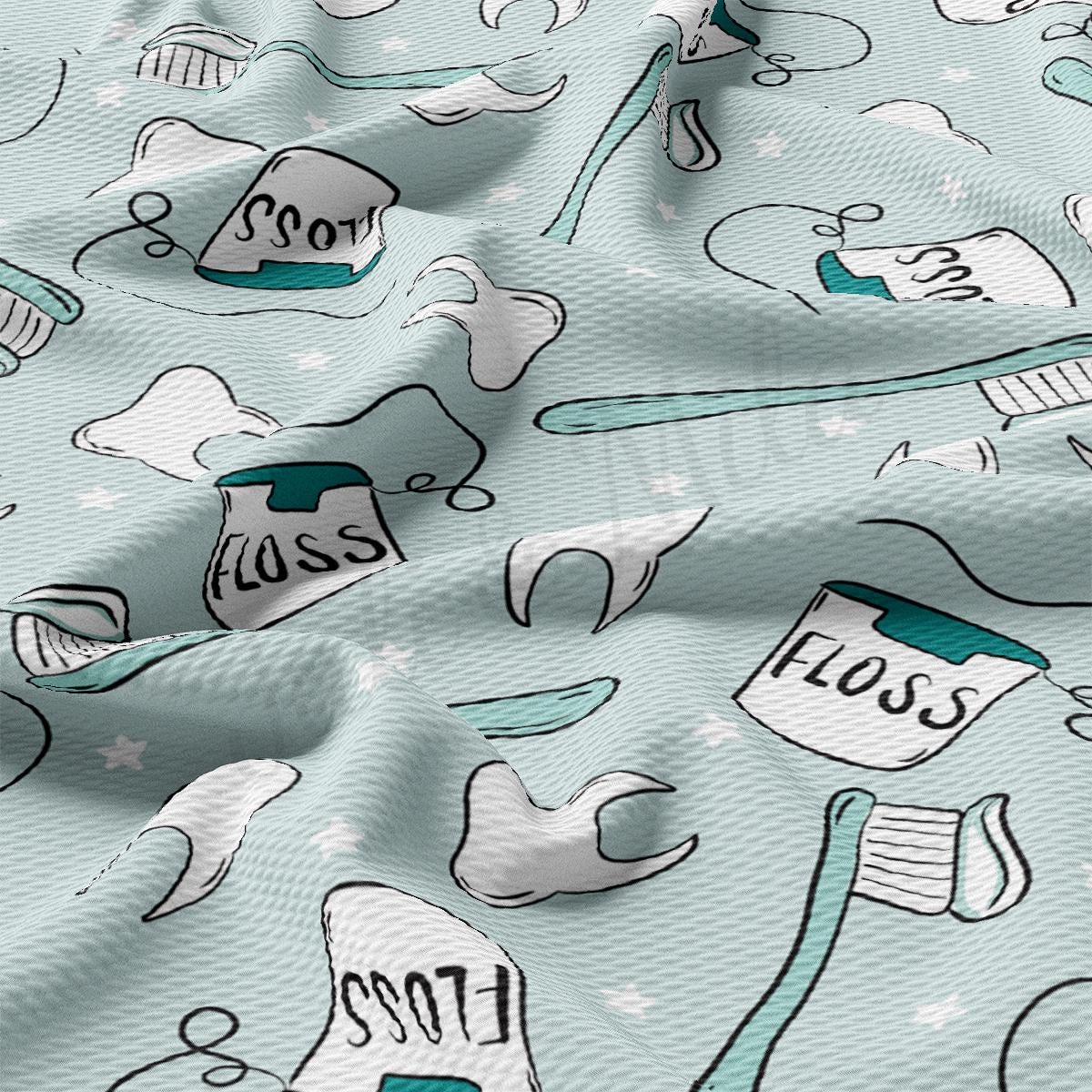 a pattern of toothbrushes and toothpaste on a blue background