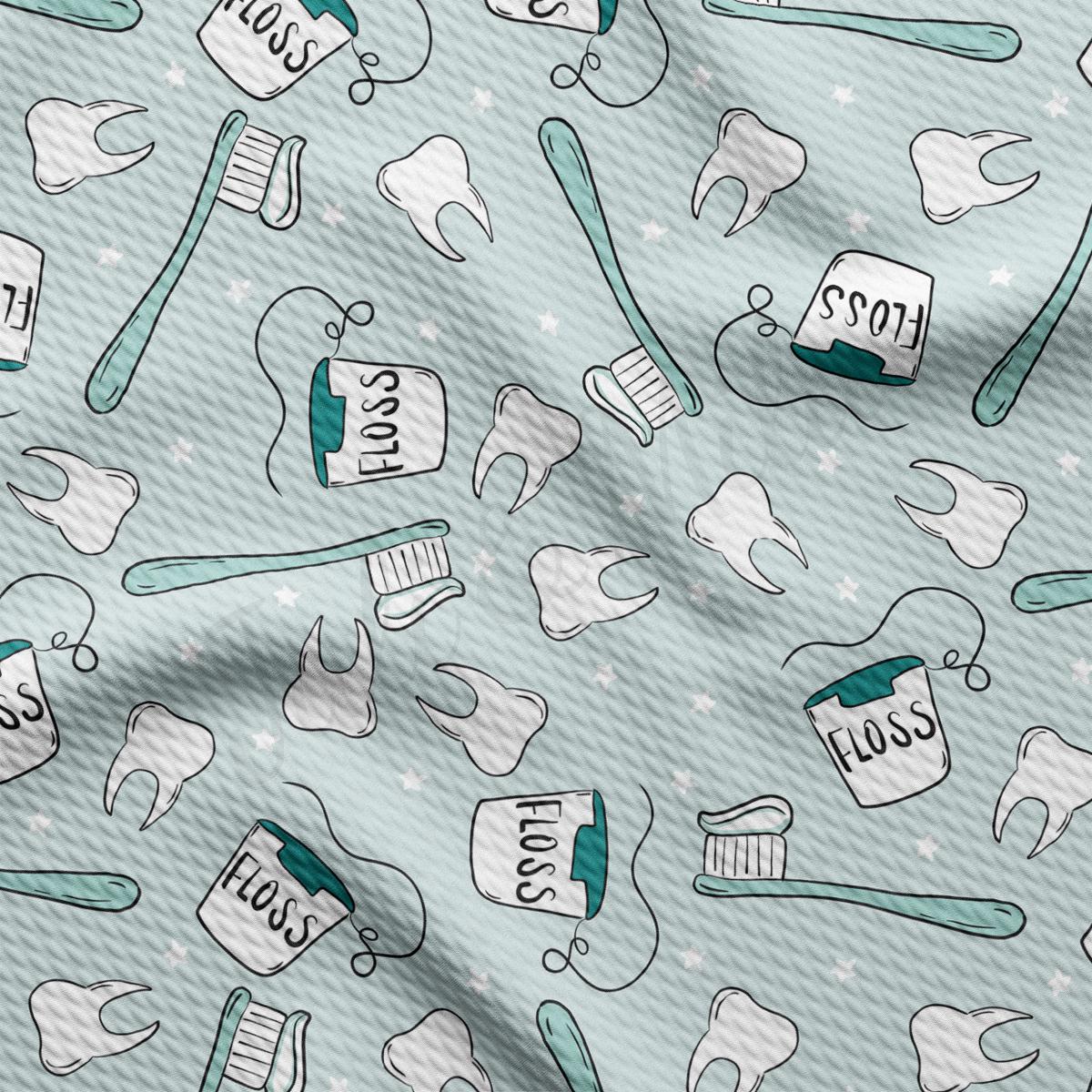 a pattern of toothbrushes and toothpaste on a blue background