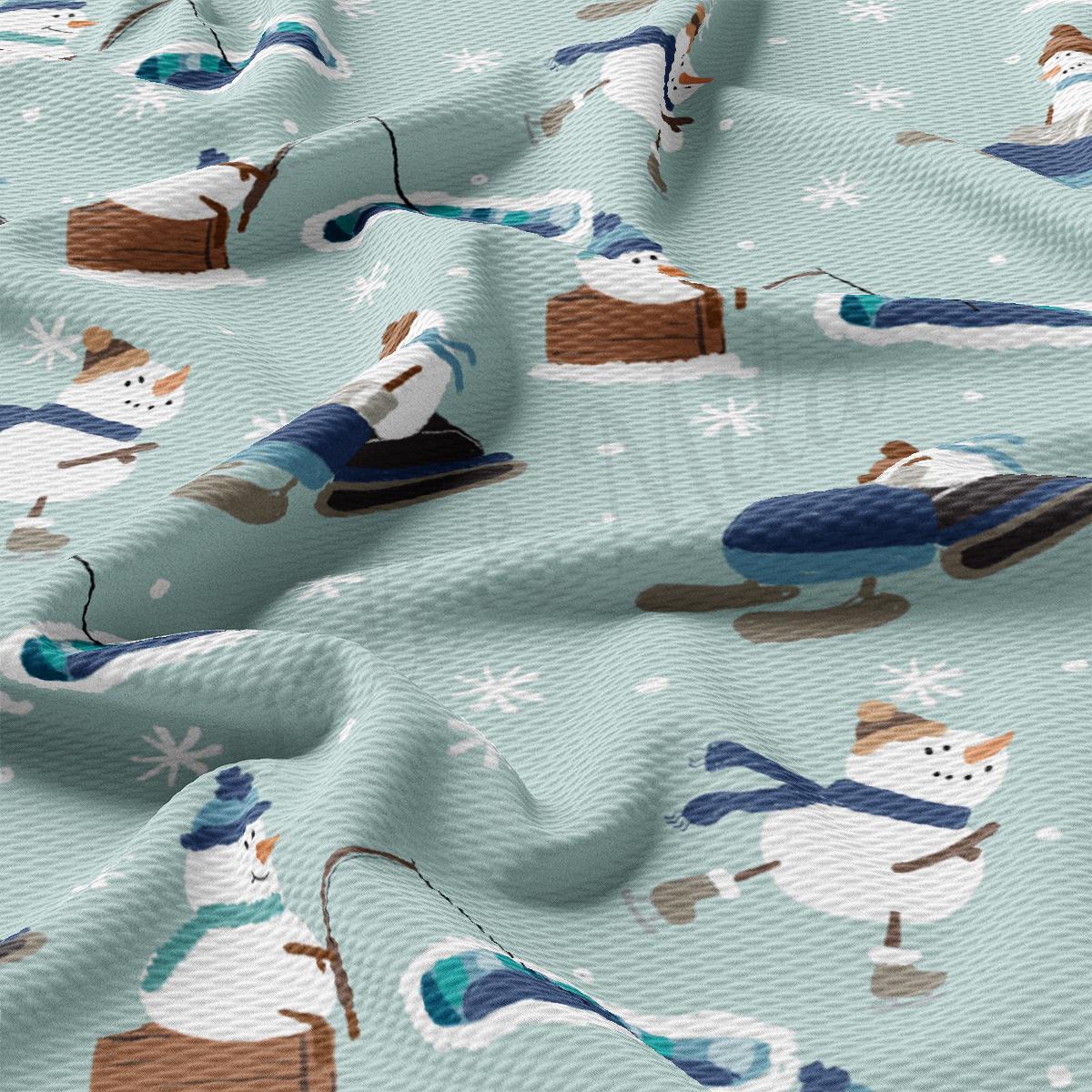 a pattern of snowmen on a blue background