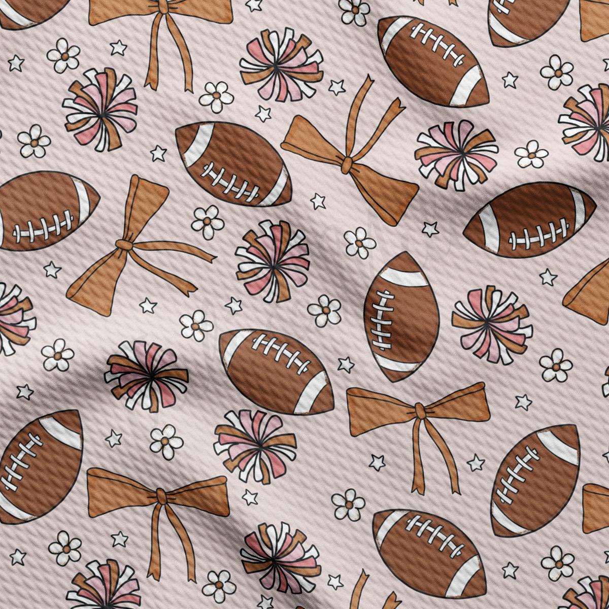 a pattern of footballs and bows on a white background