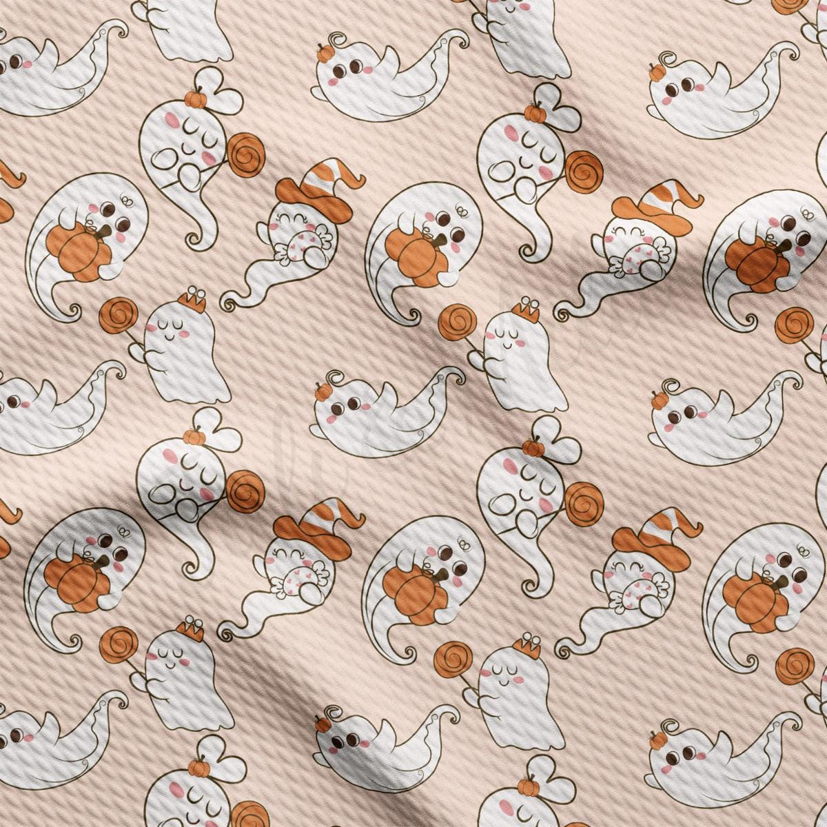 a pattern of white and orange animals on a pink background