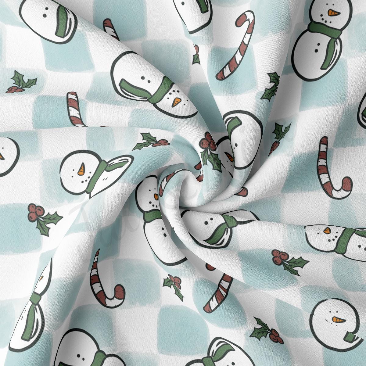 a close up of a snowman print fabric