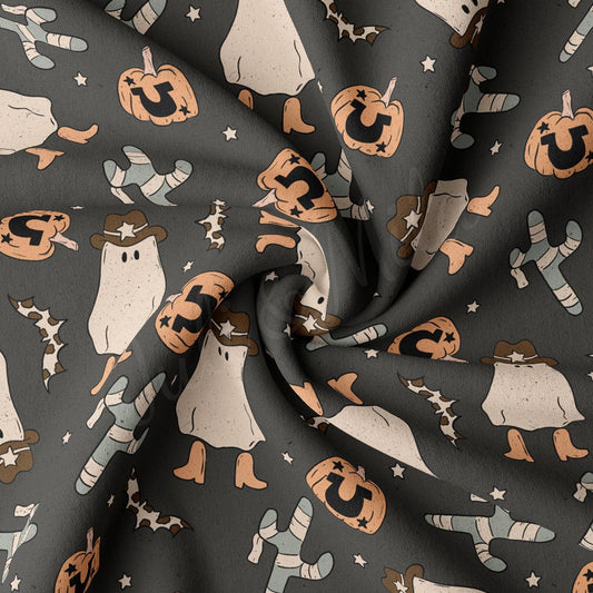 a black background with a pattern of ghost and pumpkins