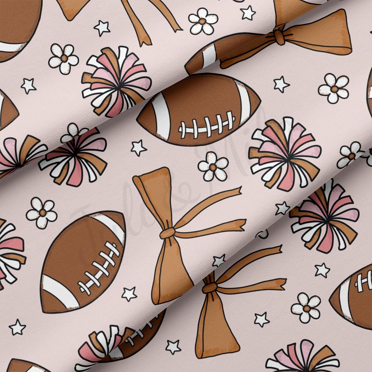 a pattern of footballs and bows on a pink background