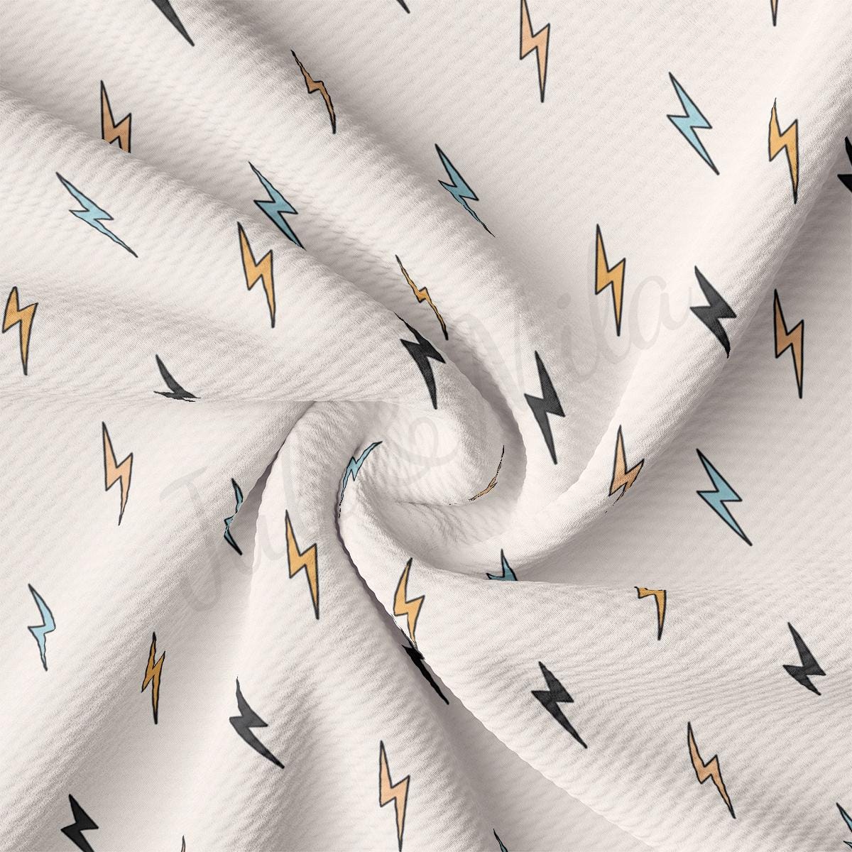 a white fabric with a pattern of lightnings on it