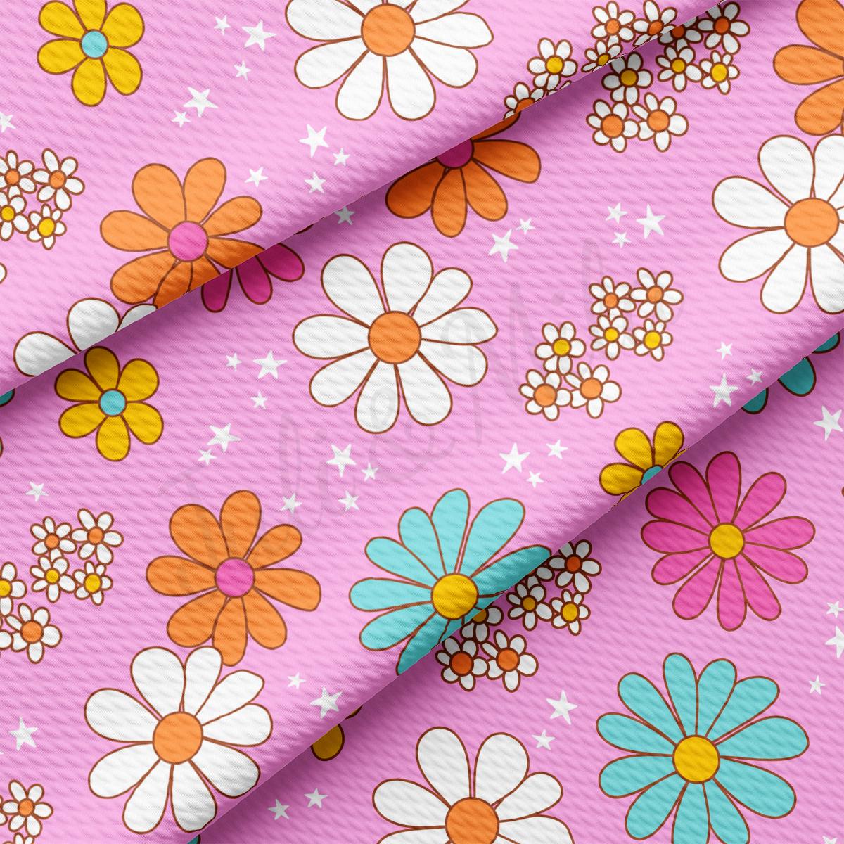 a pink background with colorful flowers and stars