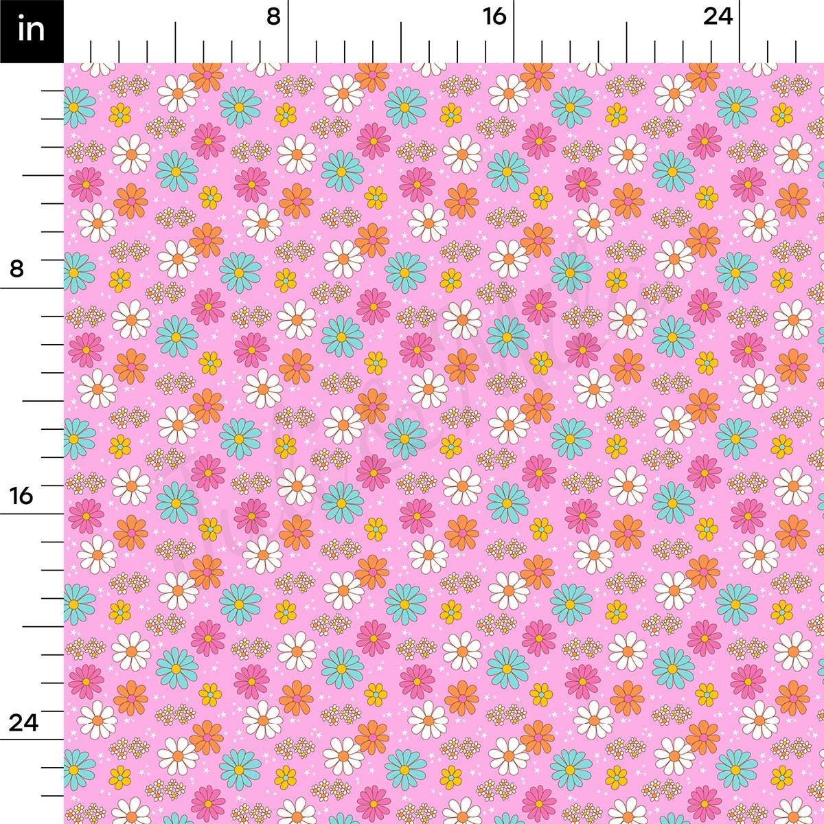 a pink background with colorful flowers on it