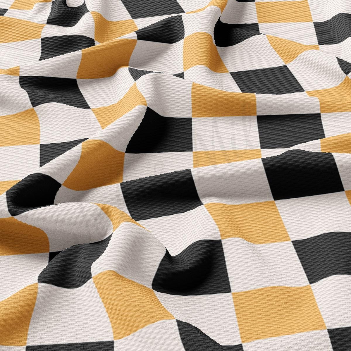 a black and yellow checkered fabric with a white background