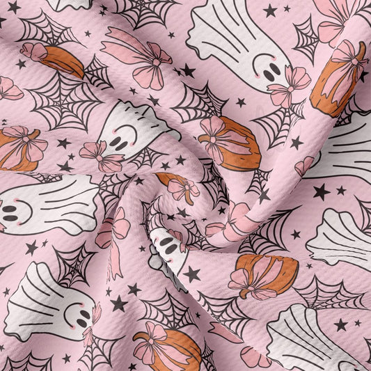 a pink background with a pattern of skulls and stars