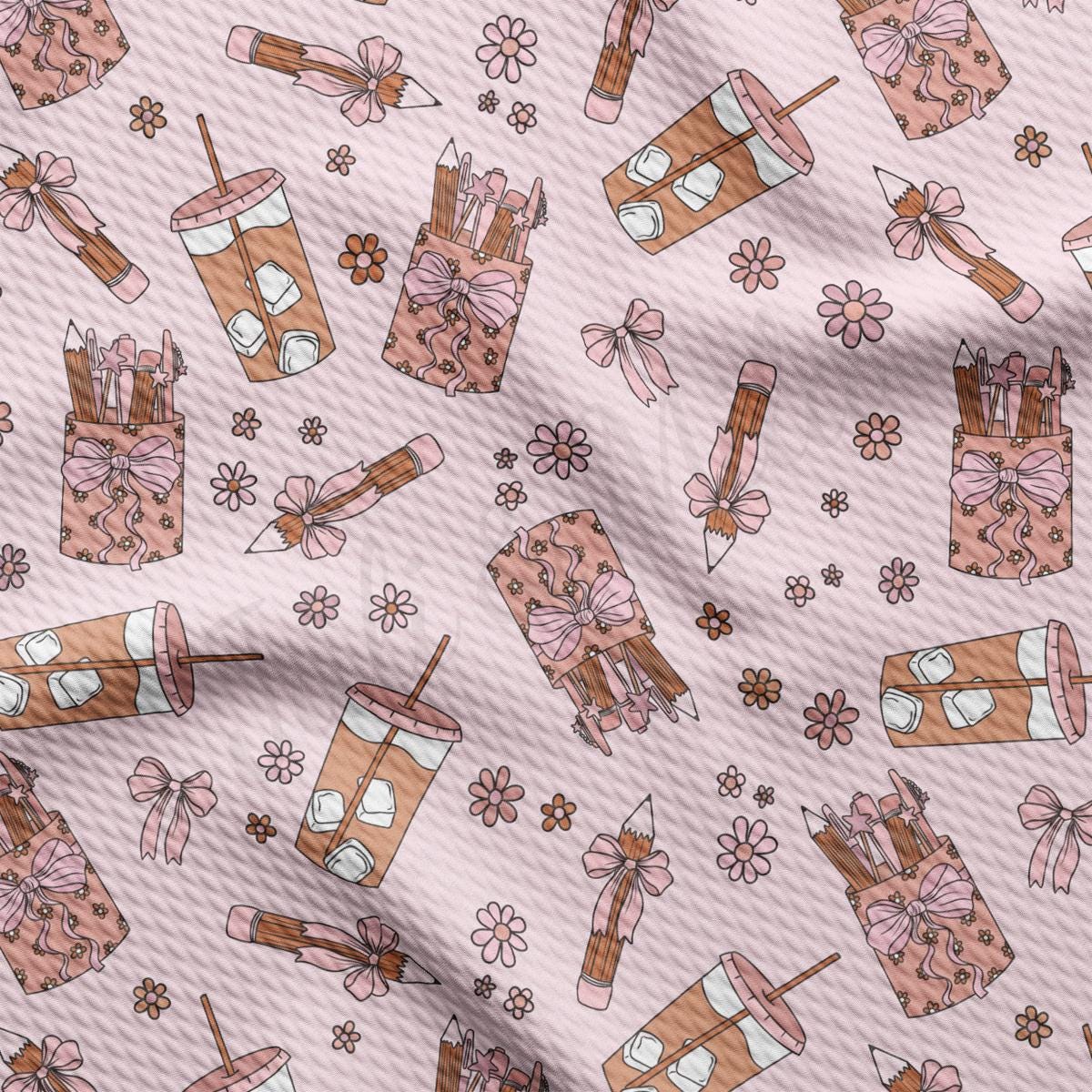 a pink wrapping paper with a pattern of coffee cups