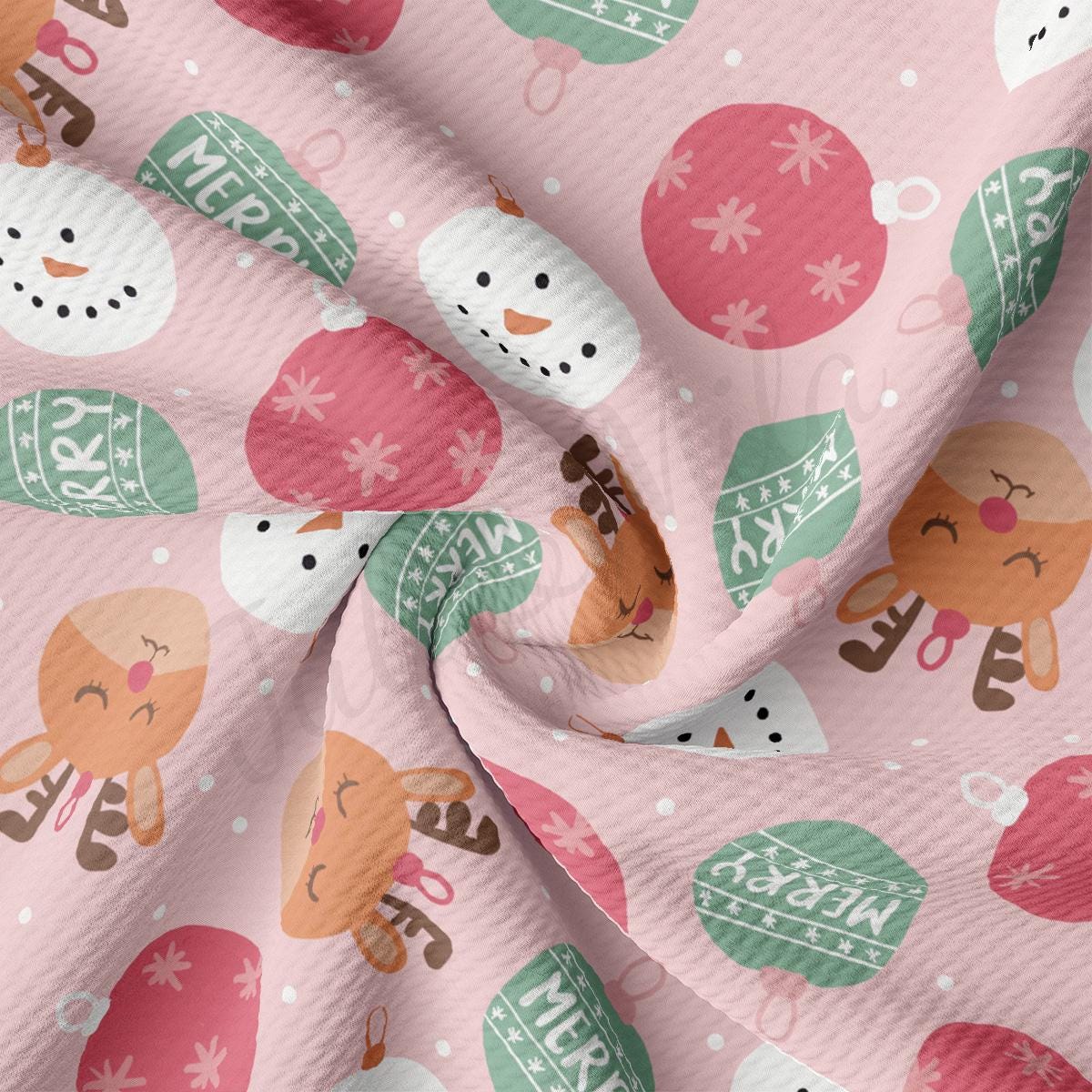 a pink fabric with a christmas pattern on it