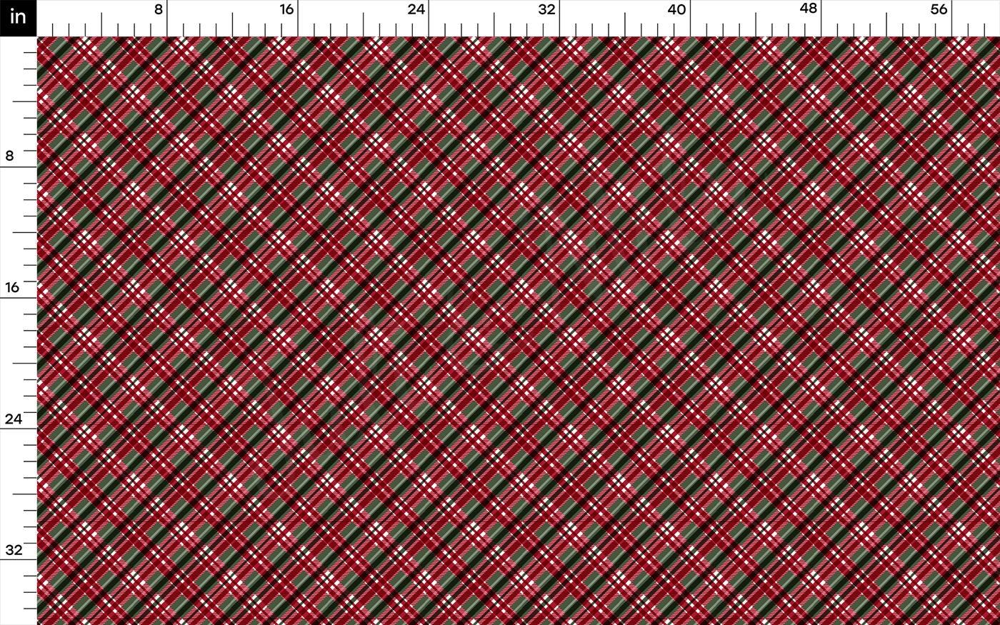 a red and green plaid pattern with a ruler