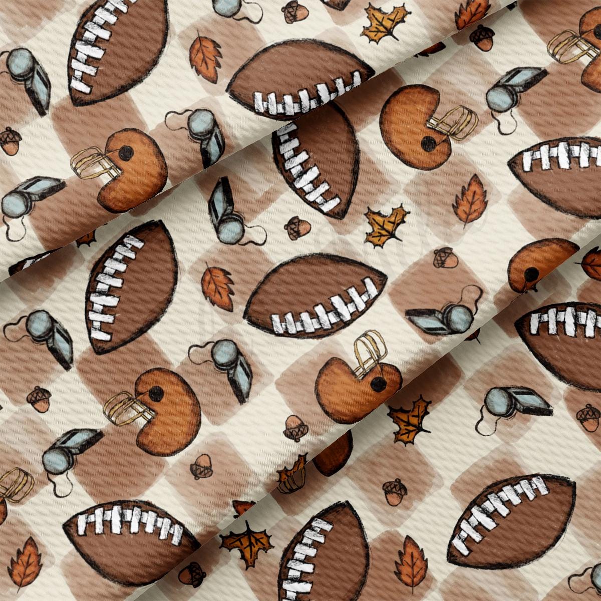 a pattern of footballs and leaves on a white background