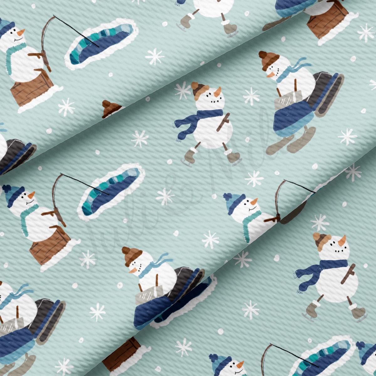 a pattern of snowmen on a blue background