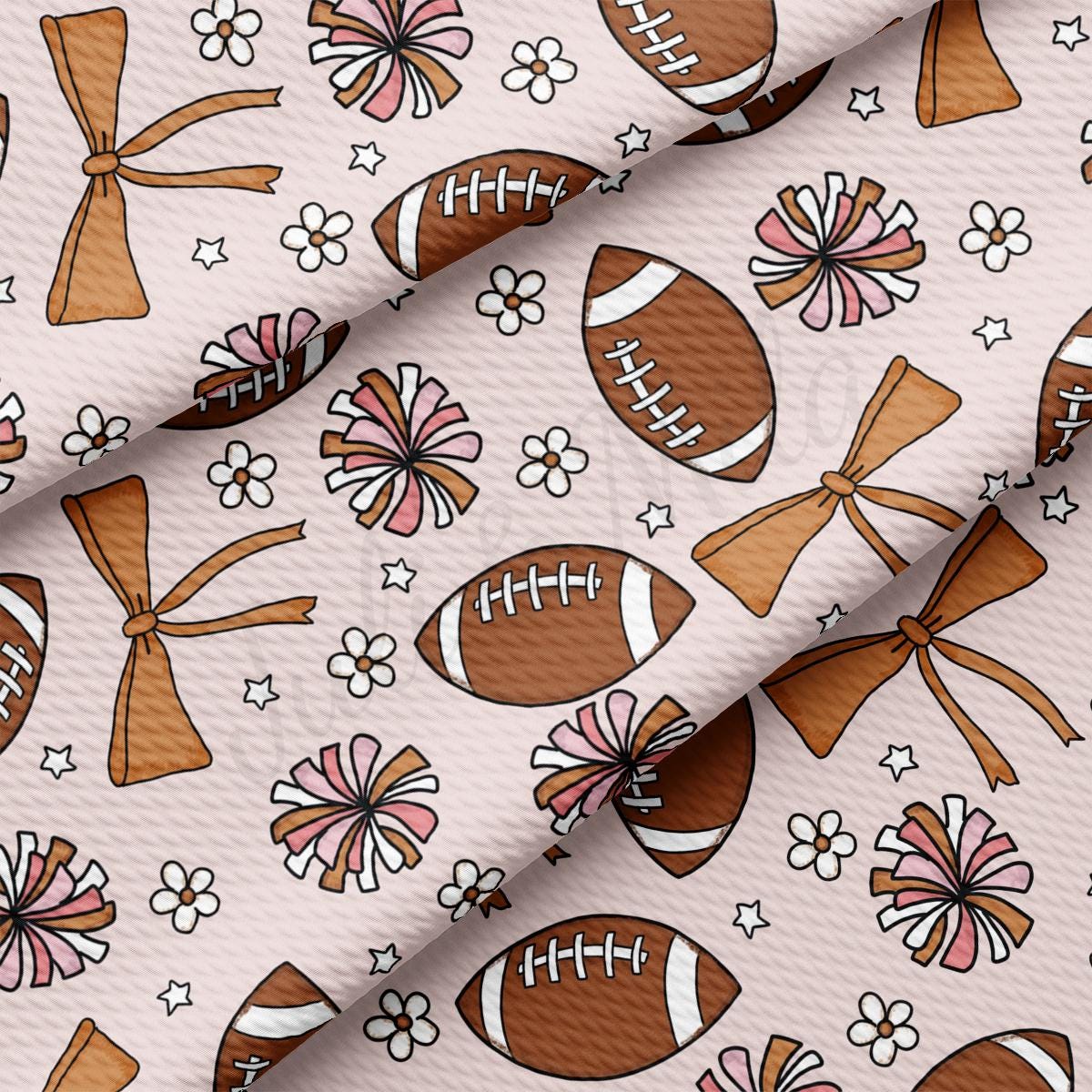 a pattern of footballs and bows on a white background