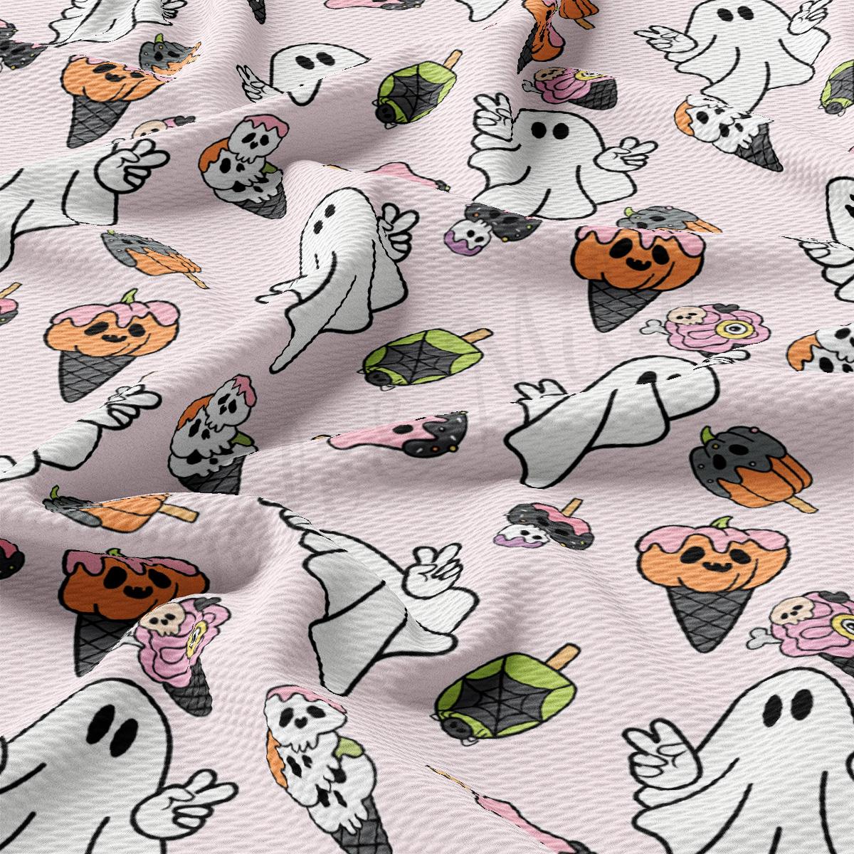 a pink background with lots of ghost characters on it