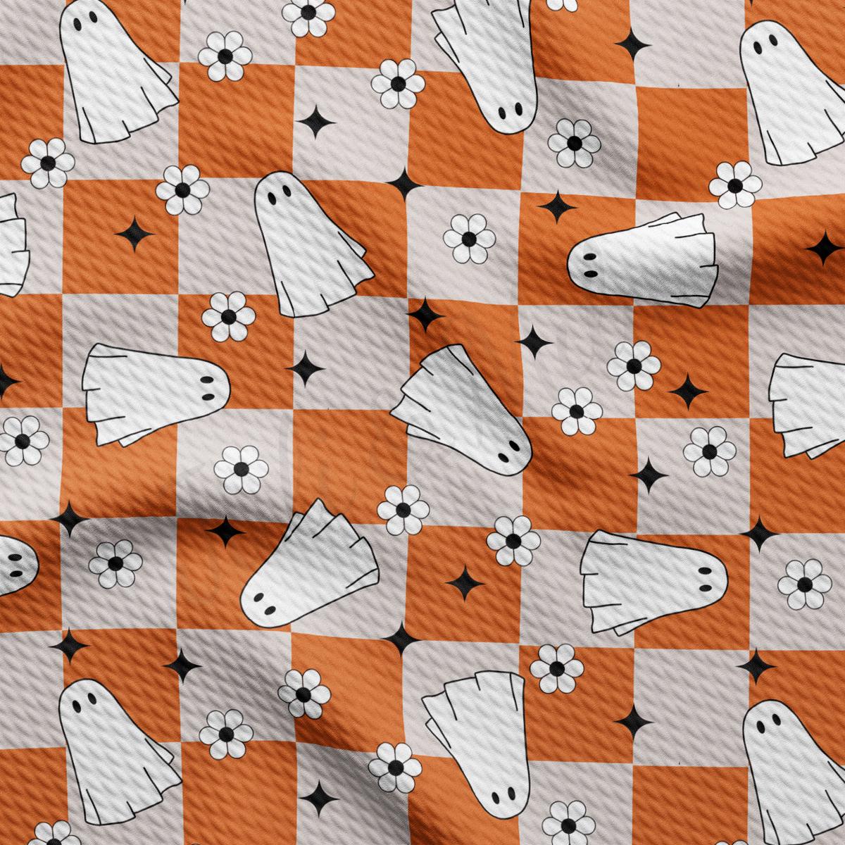 an orange and white checkered pattern with black stars