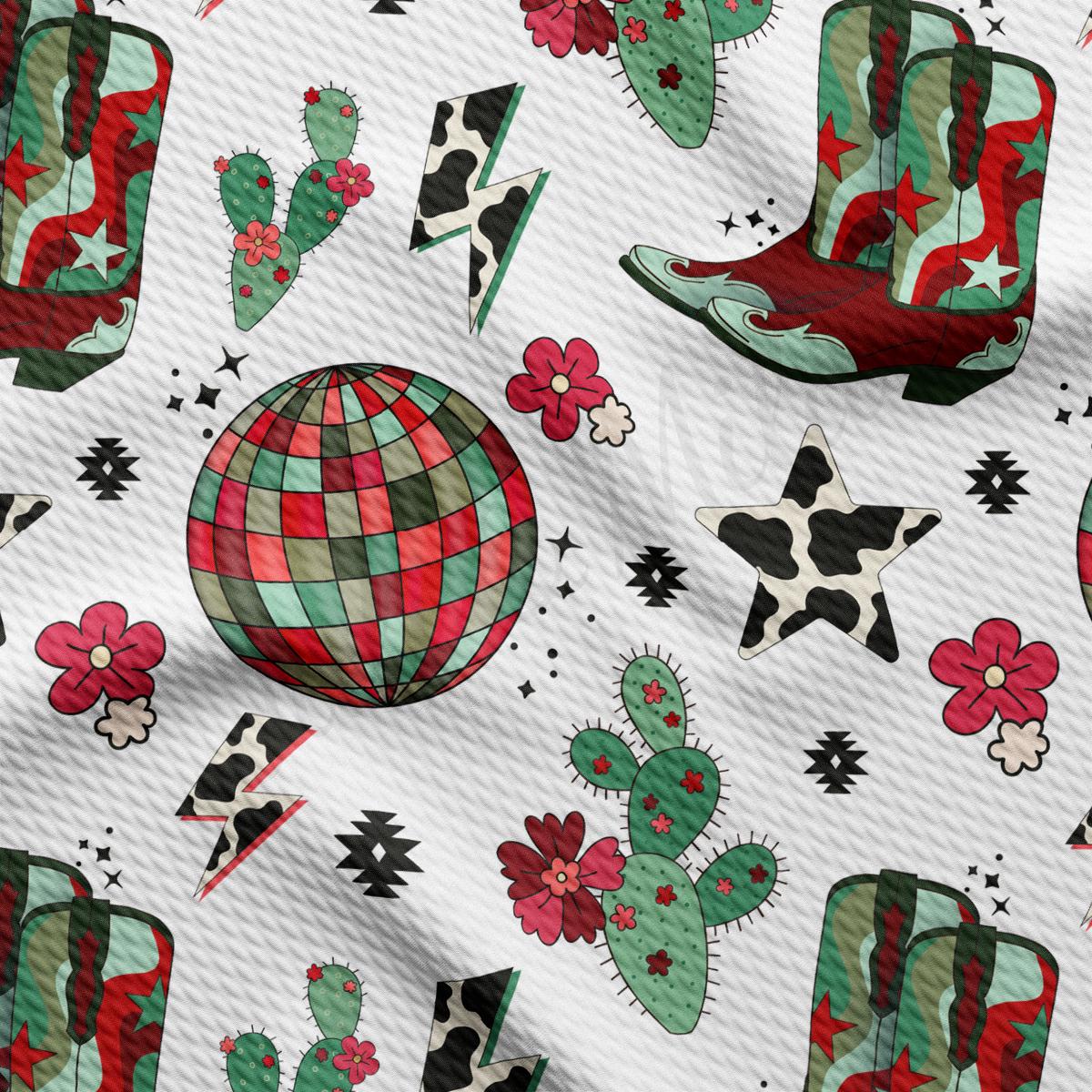 a pattern of cowboy boots and cactuses on a white background