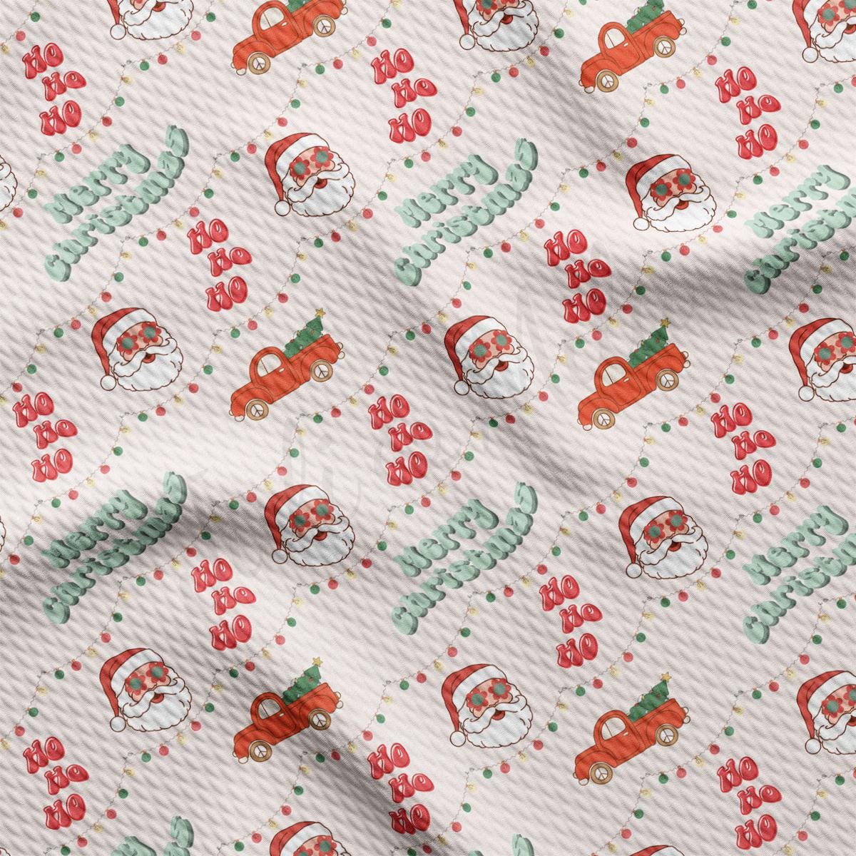 a white fabric with a santa clause pattern on it