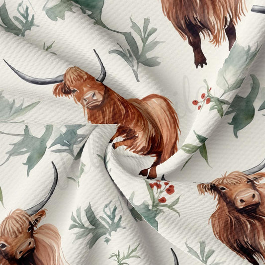 a pattern of highland cattle on a white background
