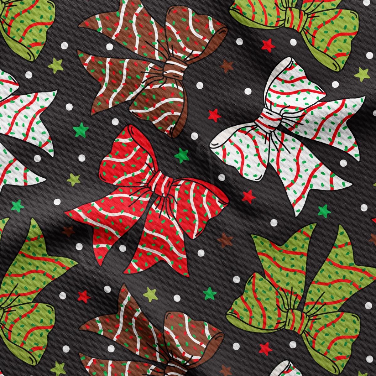 a pattern of christmas bows on a black background