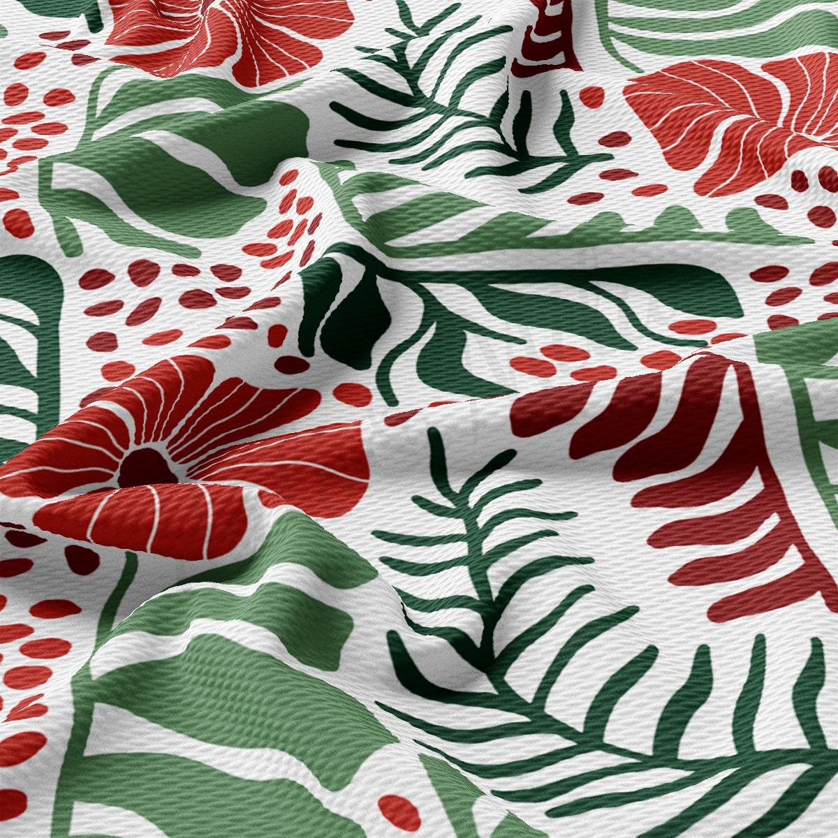 a red and green floral pattern on a white background