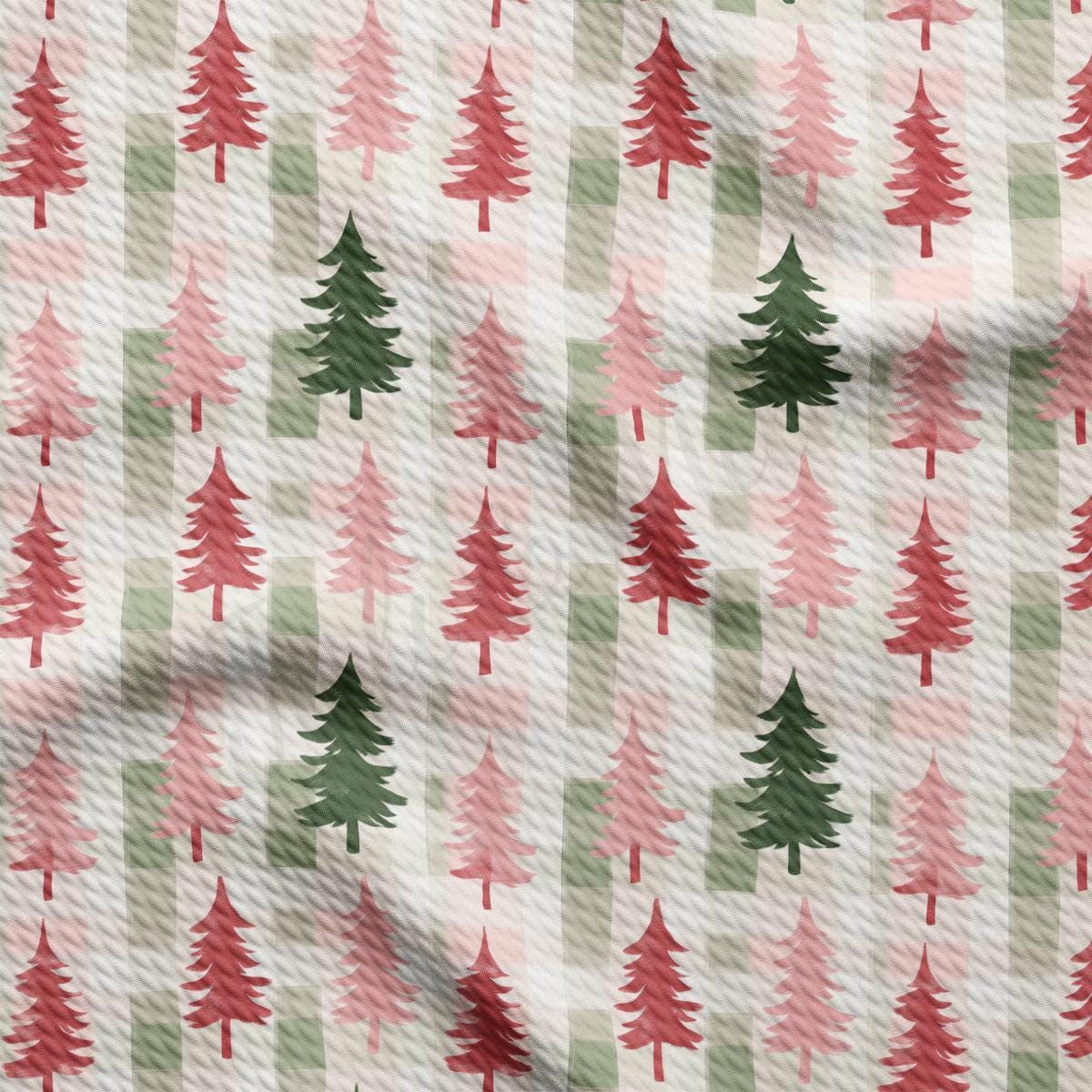 a pattern of red and green trees on a white background