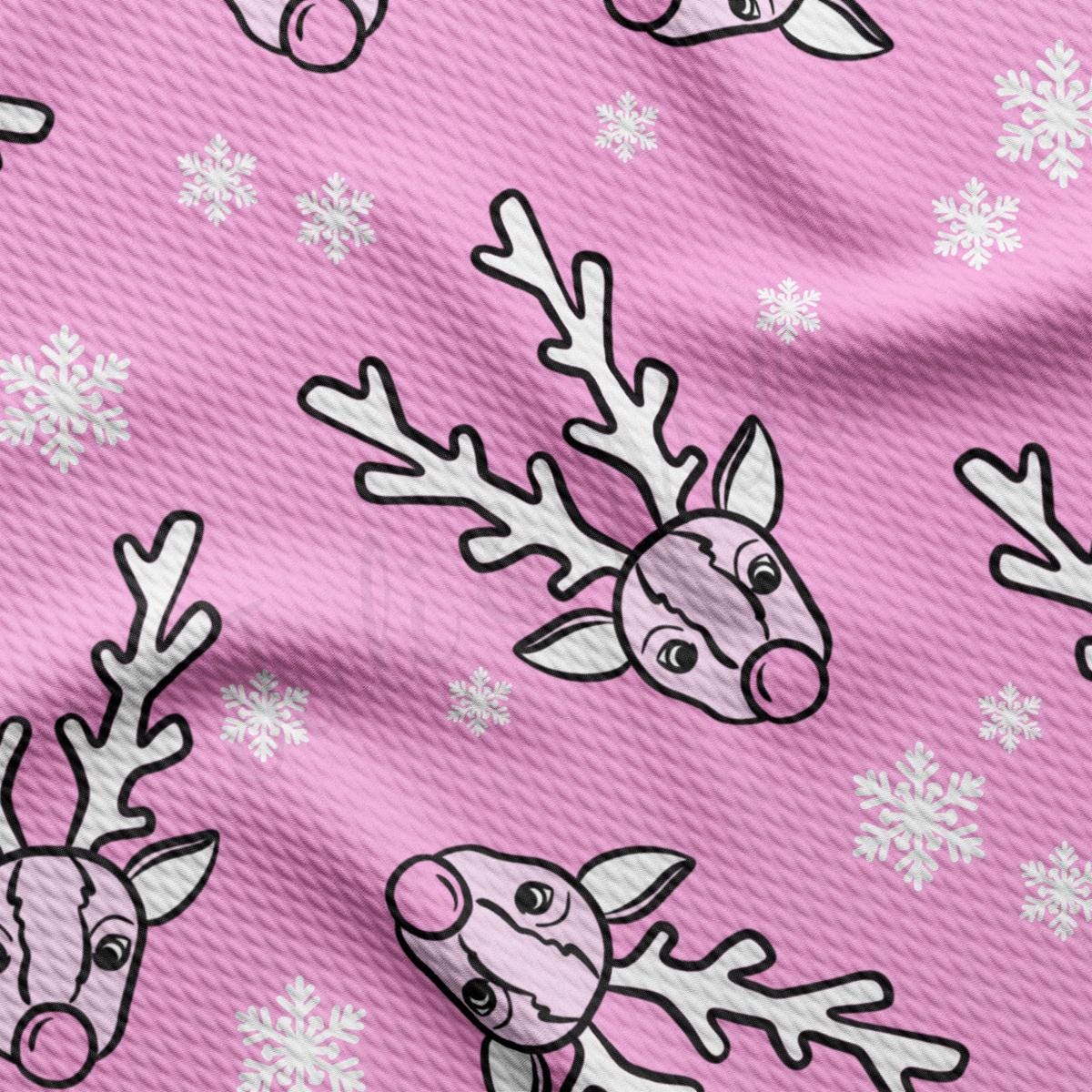 a pink background with reindeers and snowflakes